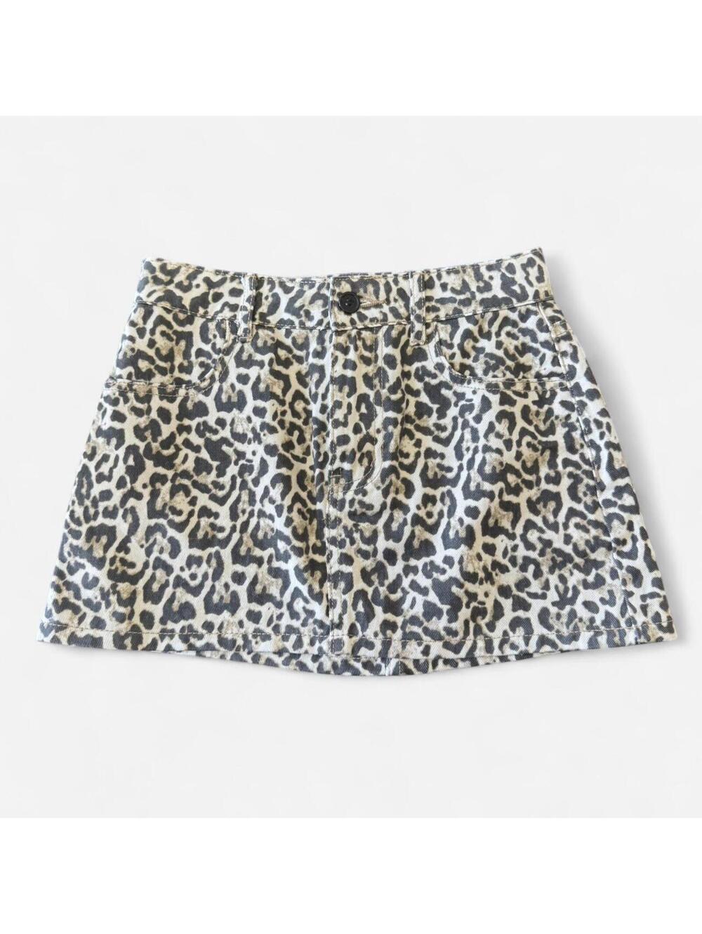 Sincerely Jules Leopard Print Denim Mini Skirt, Size XS